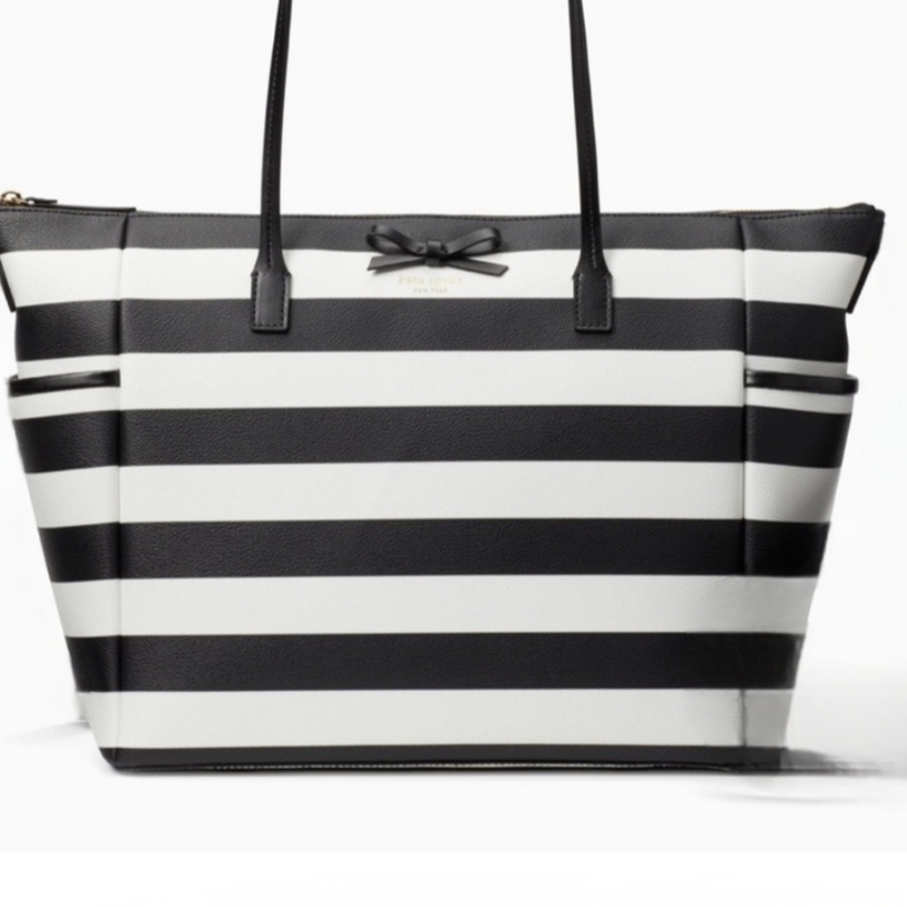 Kate Spade Black and White Striped Canvas Tote / Diaper Bag